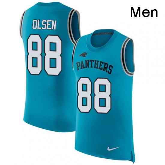 Mens Nike Carolina Panthers 88 Greg Olsen Limited Blue Rush Player Name Number Tank Top NFL Jersey